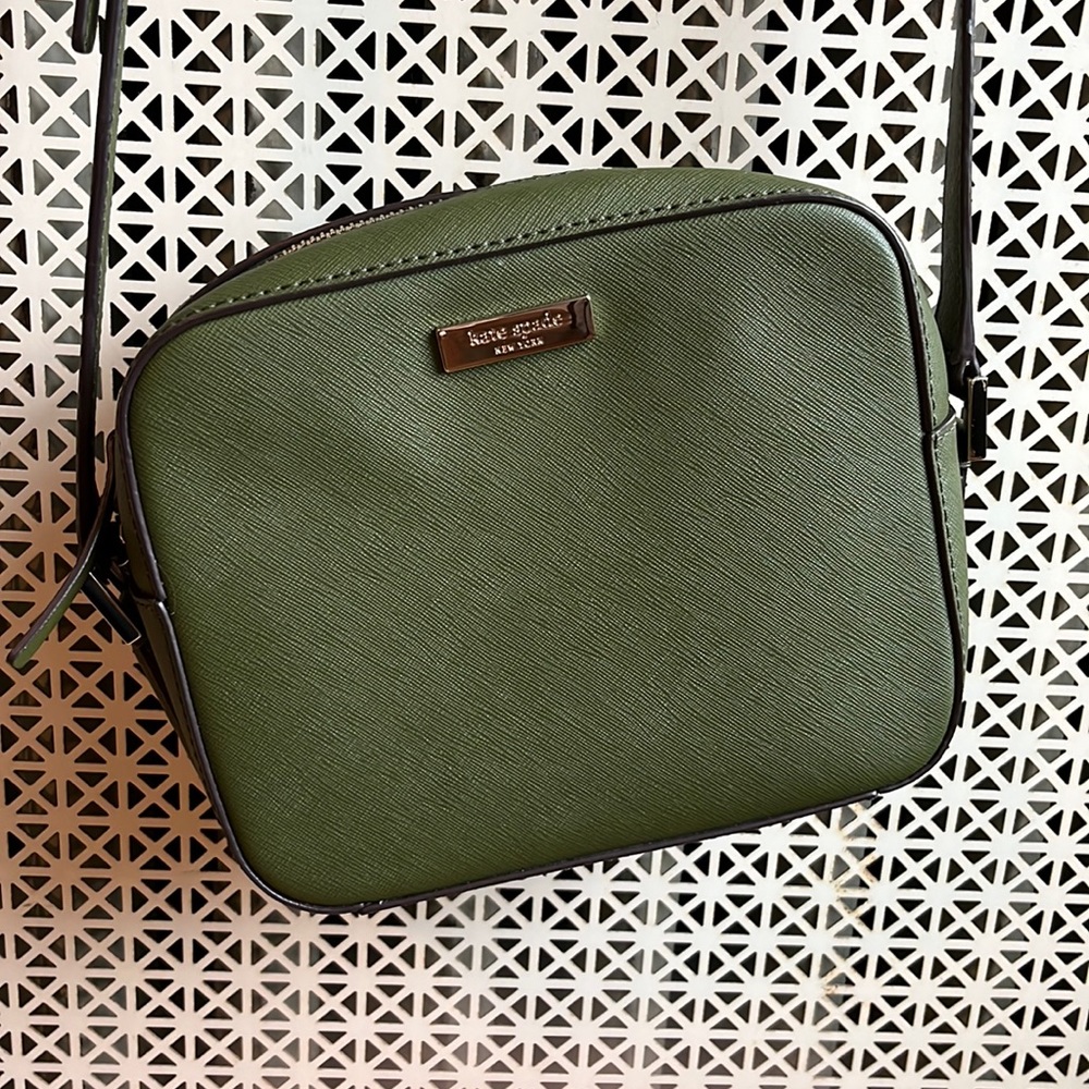 Kate Spade Cammie Crosshatched Sapling Green Leather Cross Body Bag